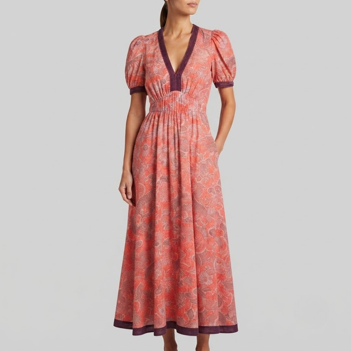 Angel Elegant Puff-Sleeve Maxi Dress
