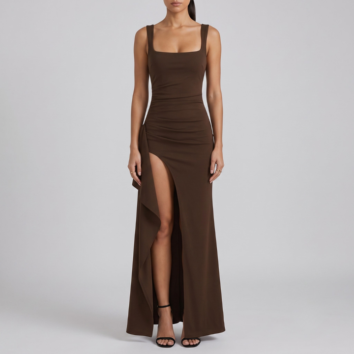 Livia Elegant Formal Slip Maxi Dress with Open Back