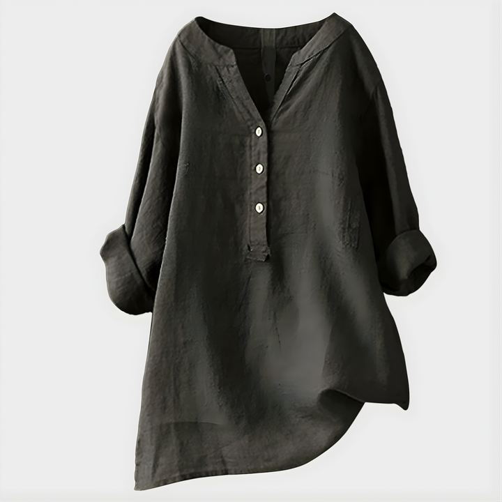 Nikki Elegant Cotton Linen V Neck Blouse