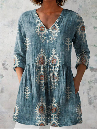 Elise Long Blouse with V Neck