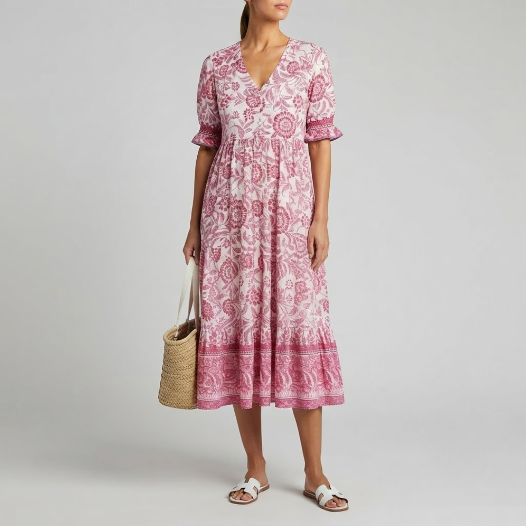 Danna Elegant Floral Dress with V Neck