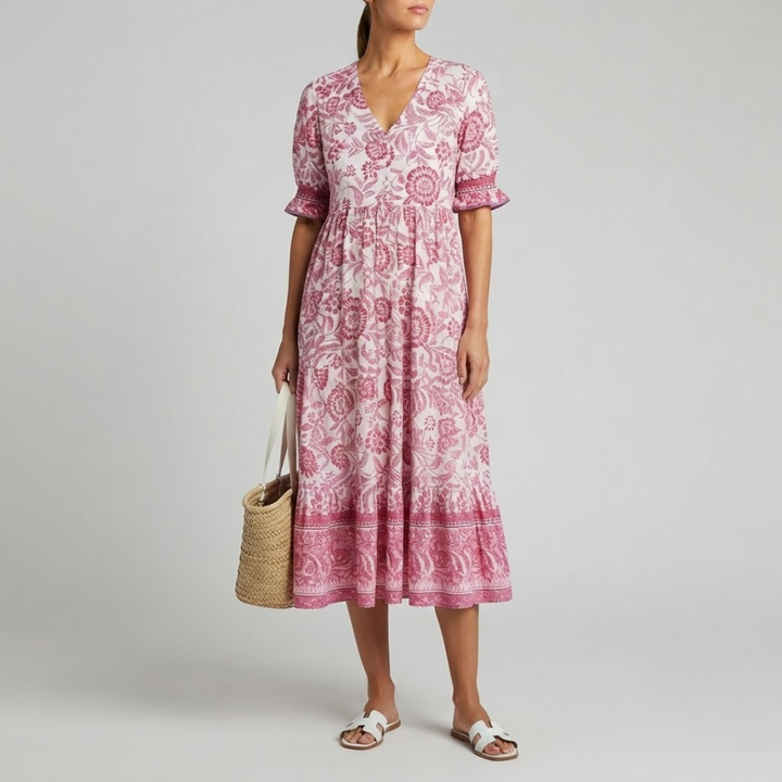 Danna Elegant Floral Dress with V Neck