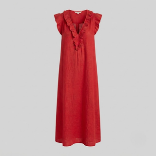 Amina Ruffle V-Neck Linen Maxi Dress