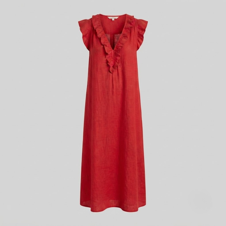 Amina Ruffle V-Neck Linen Maxi Dress