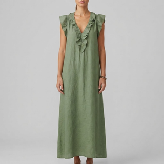 Amina Ruffle V-Neck Linen Maxi Dress