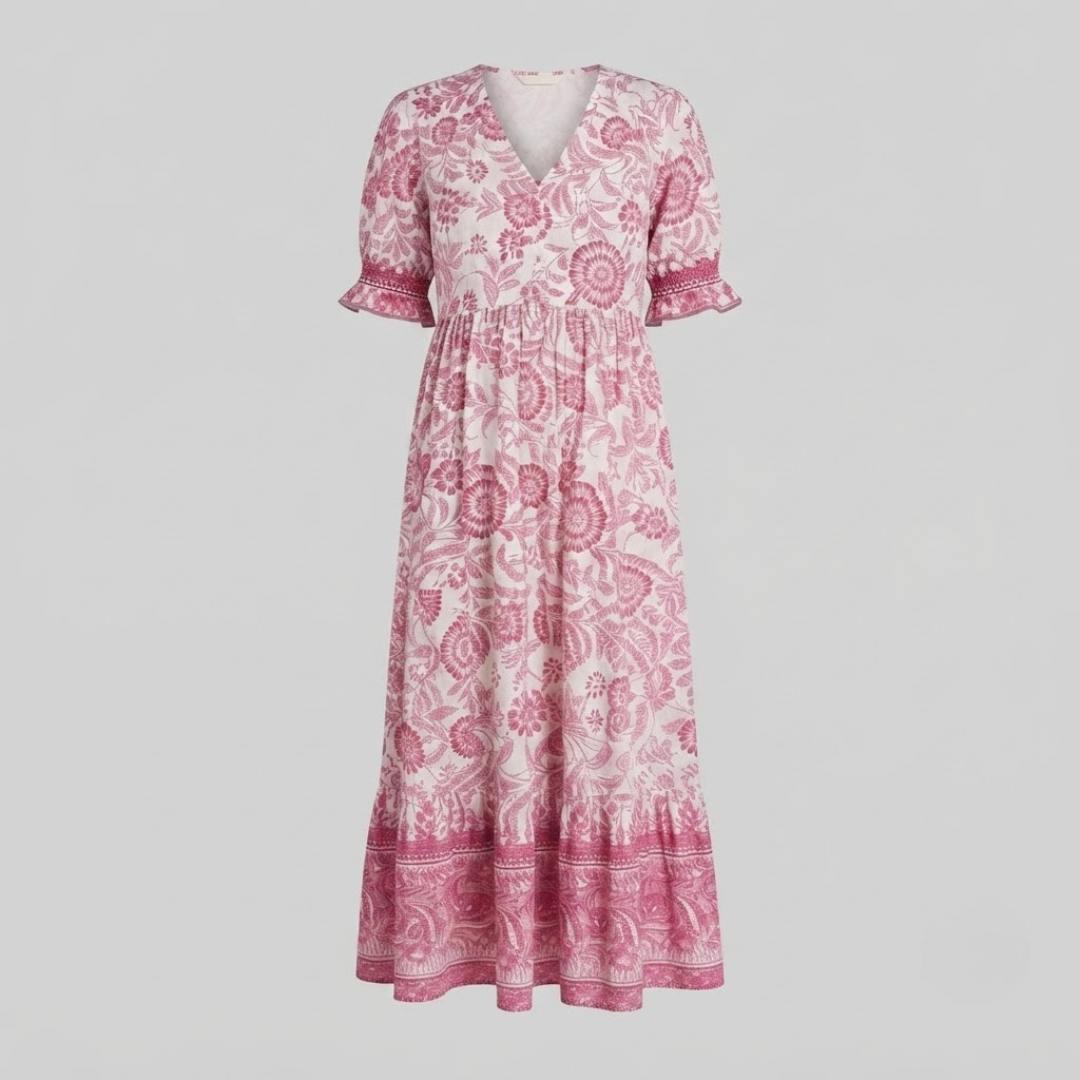 Danna Elegant Floral Dress with V Neck
