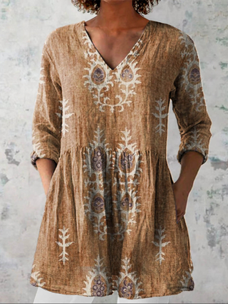 Elise Long Blouse with V Neck
