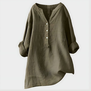 Nikki Elegant Cotton Linen V Neck Blouse
