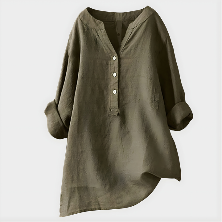 Nikki Elegant Cotton Linen V Neck Blouse