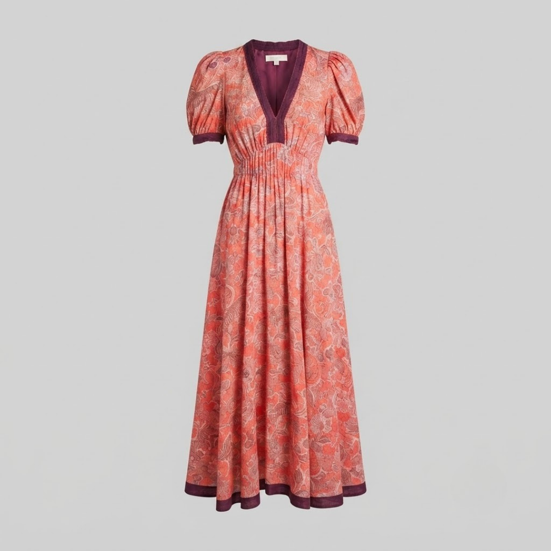 Angel Elegant Puff-Sleeve Maxi Dress