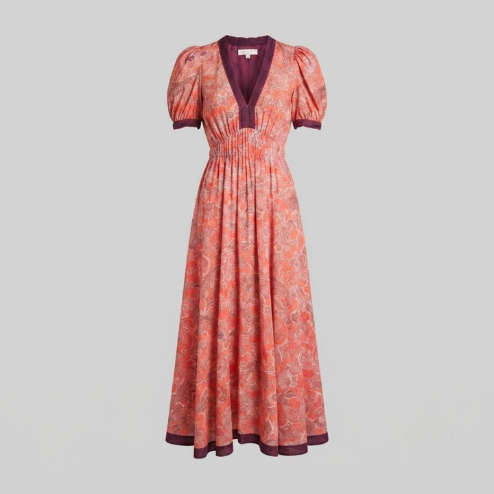 Angel Elegant Puff-Sleeve Maxi Dress