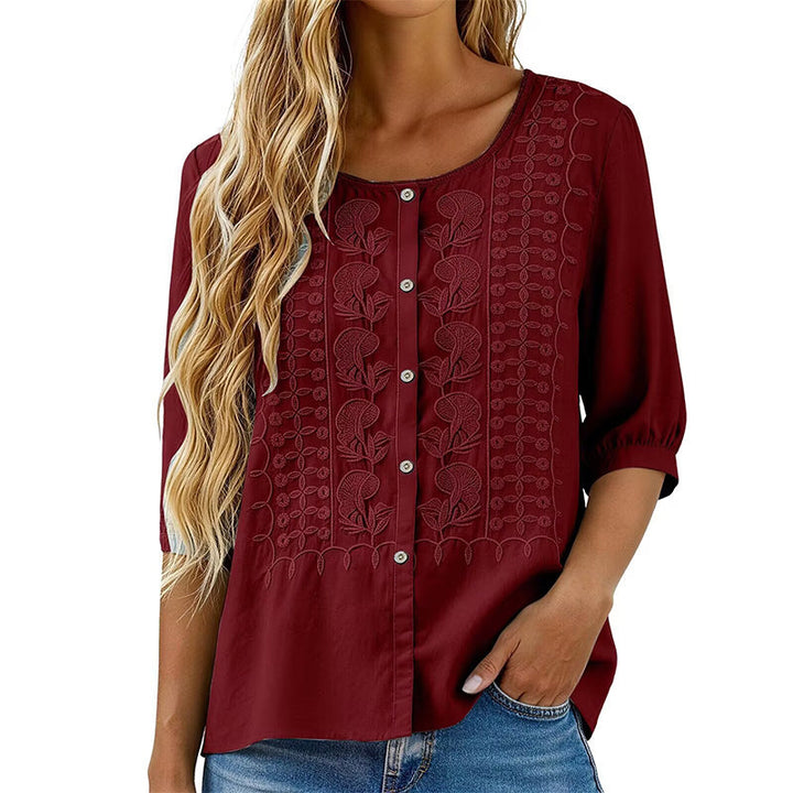 Lorrie Embroidered Cotton and Linen Blouse