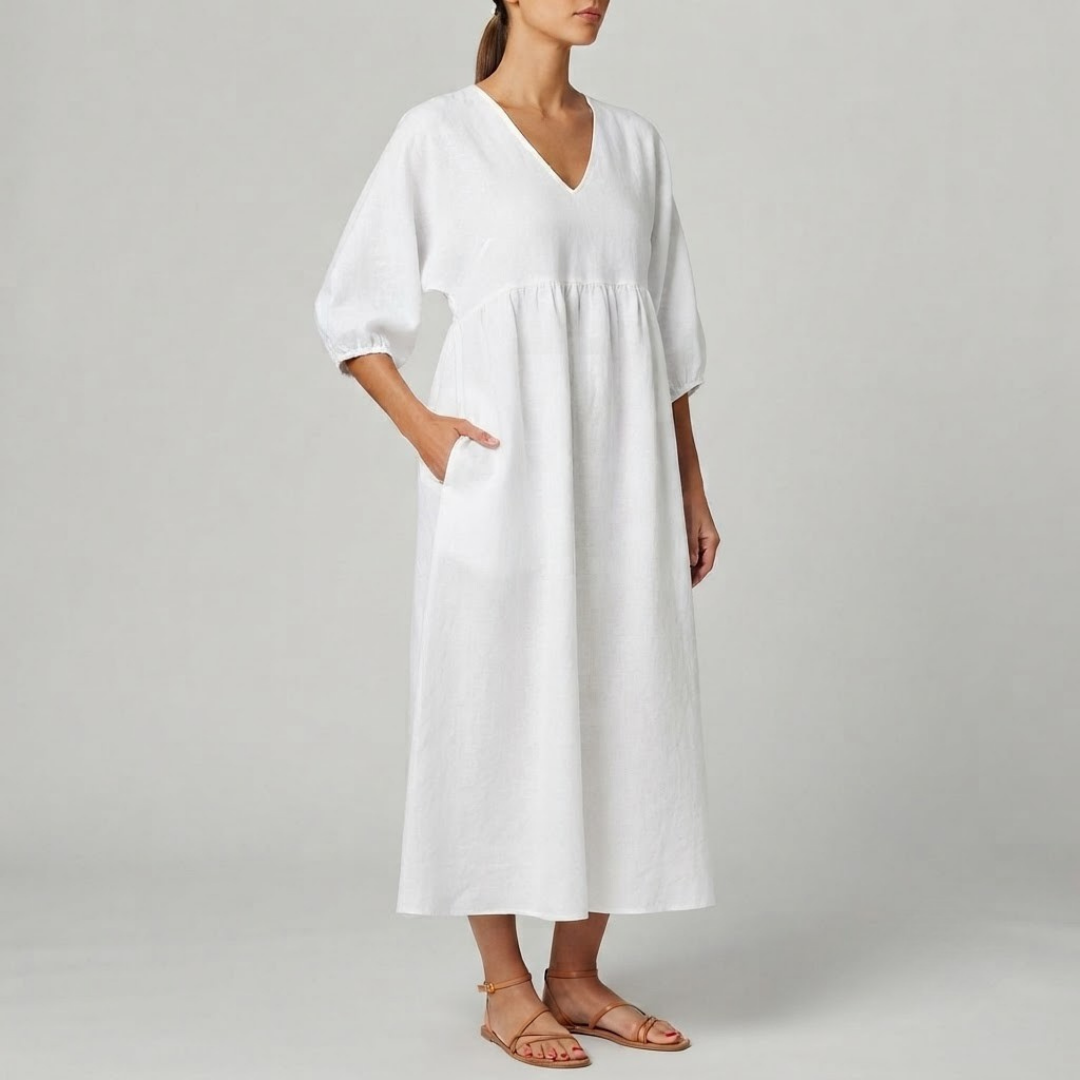Daisy Elegance V-Neck Maxi Dress