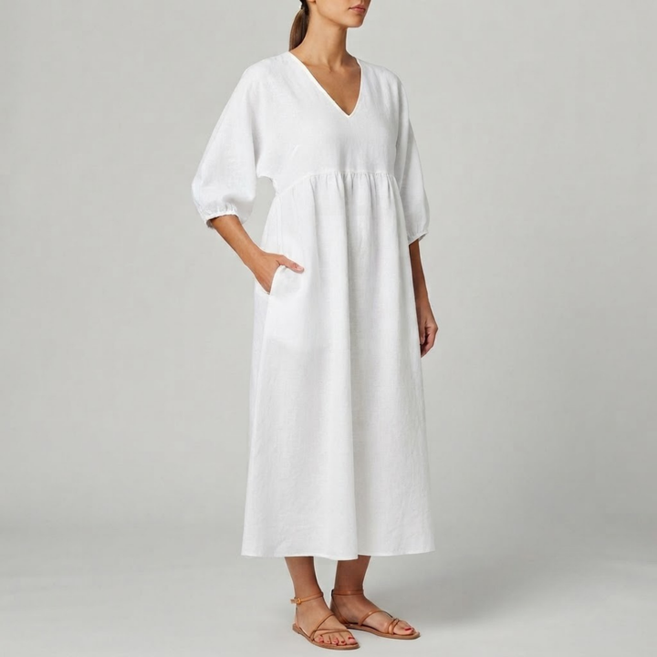 Daisy Elegance V-Neck Maxi Dress