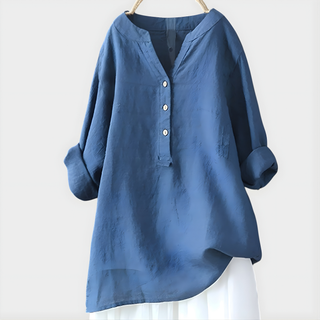 Nikki Elegant Cotton Linen V Neck Blouse