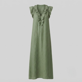 Amina Ruffle V-Neck Linen Maxi Dress