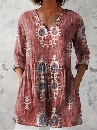 Elise Long Blouse with V Neck