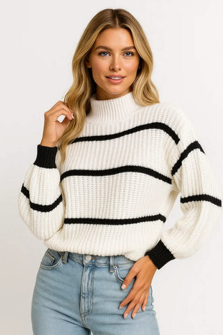 Serelle Stand Collar Striped Sweater