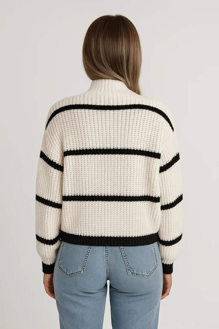 Serelle Stand Collar Striped Sweater
