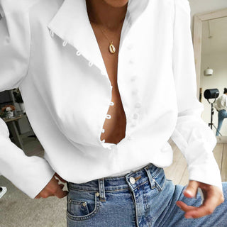 Charm Elegant Button Front Long Sleeve Blouse