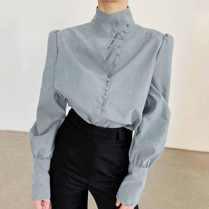 Charm Elegant Button Front Long Sleeve Blouse