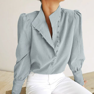 Charm Elegant Button Front Long Sleeve Blouse