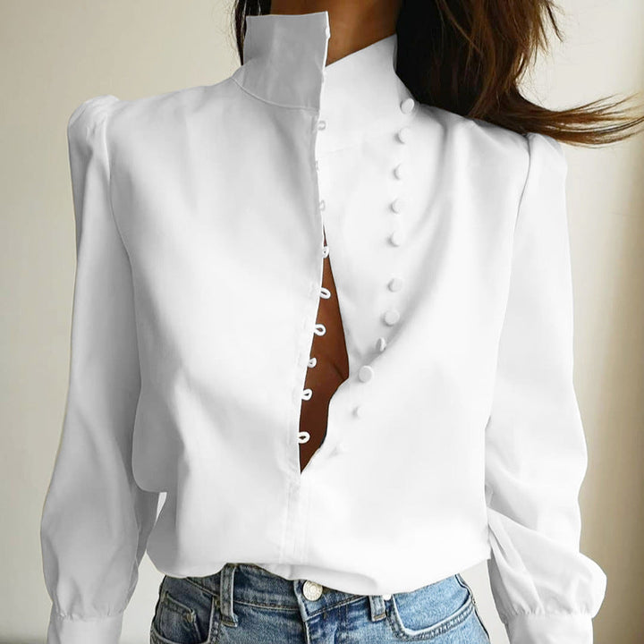 Charm Elegant Button Front Long Sleeve Blouse