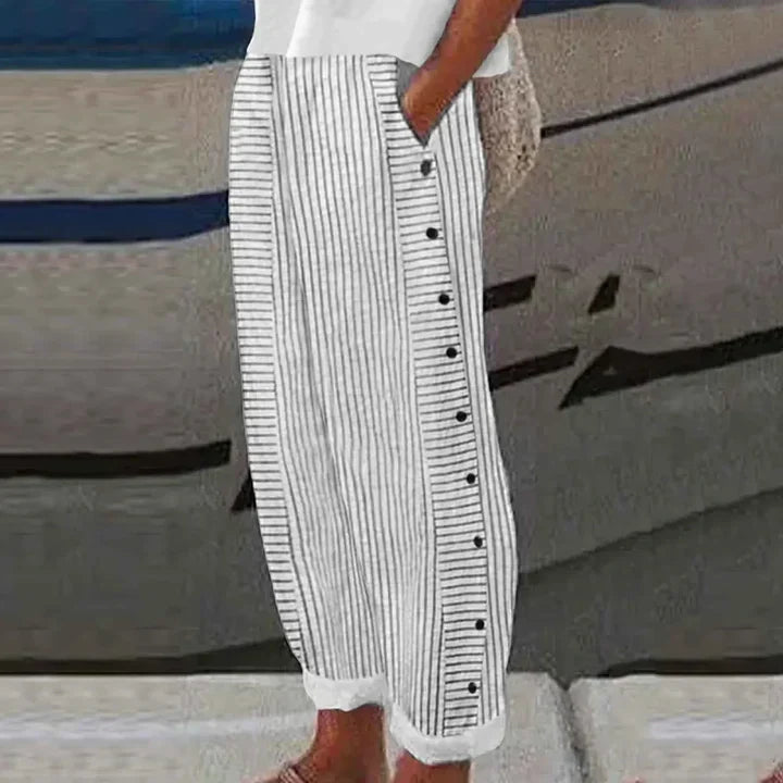 Inaya Seabreeze Stripe Button Trousers