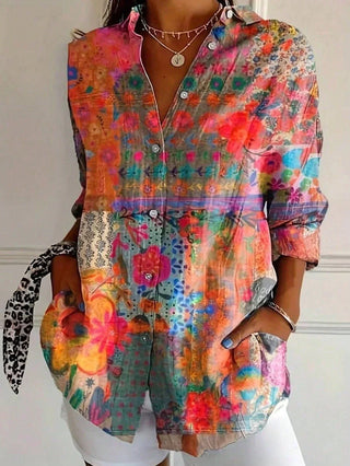 Asiah Colorful Pattern Blouse with All Day Comfort