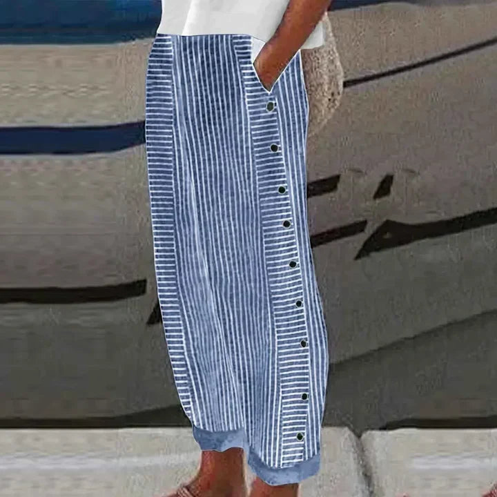 Inaya Seabreeze Stripe Button Trousers