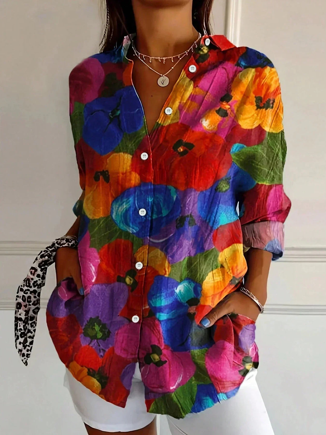 Asiah Colorful Pattern Blouse with All Day Comfort