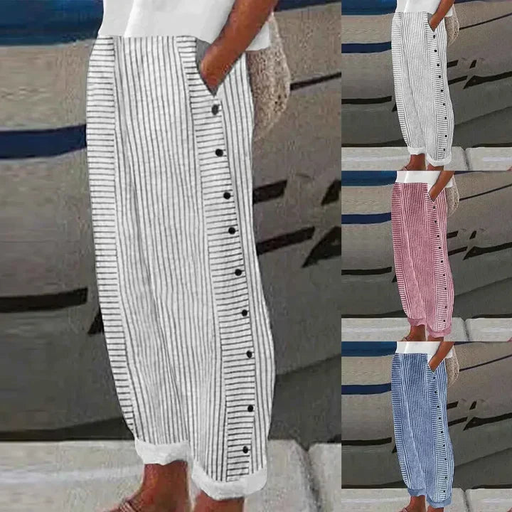 Inaya Seabreeze Stripe Button Trousers