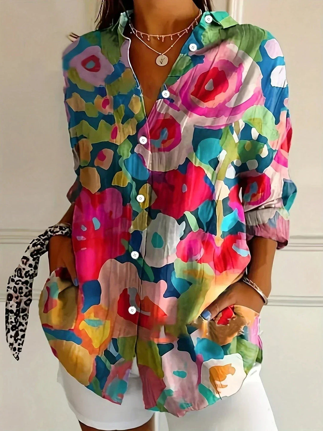 Asiah Colorful Pattern Blouse with All Day Comfort