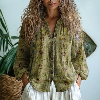 Audrey Vintage Leaf Print Blouse