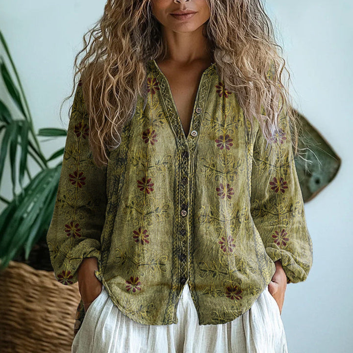 Audrey Vintage Leaf Print Blouse