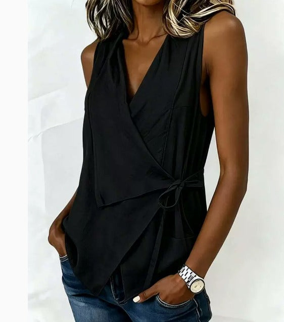 Sandy Sleeveless Wrap Blouse