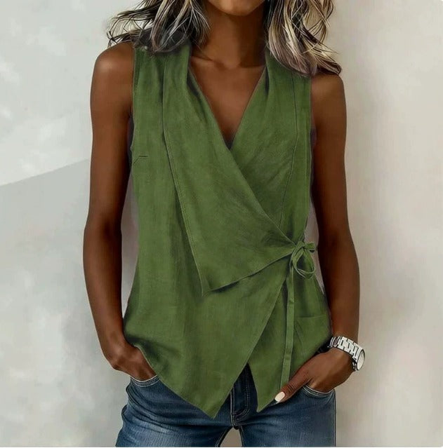 Sandy Sleeveless Wrap Blouse
