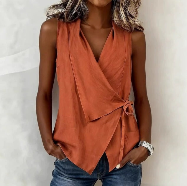 Sandy Sleeveless Wrap Blouse