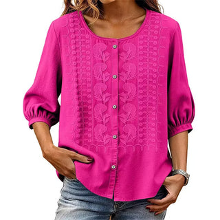 Lorrie Embroidered Cotton and Linen Blouse