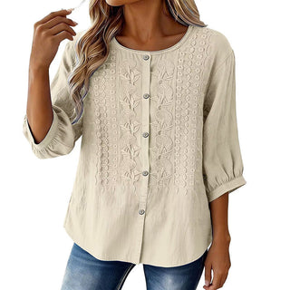 Lorrie Embroidered Cotton and Linen Blouse