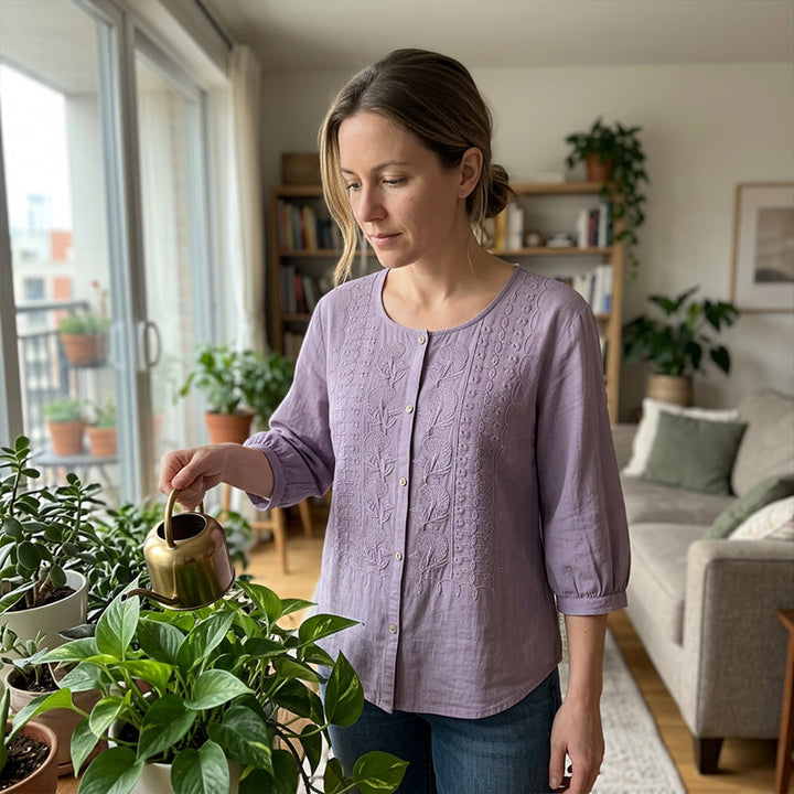 Lorrie Embroidered Cotton and Linen Blouse