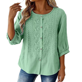 Lorrie Embroidered Cotton and Linen Blouse