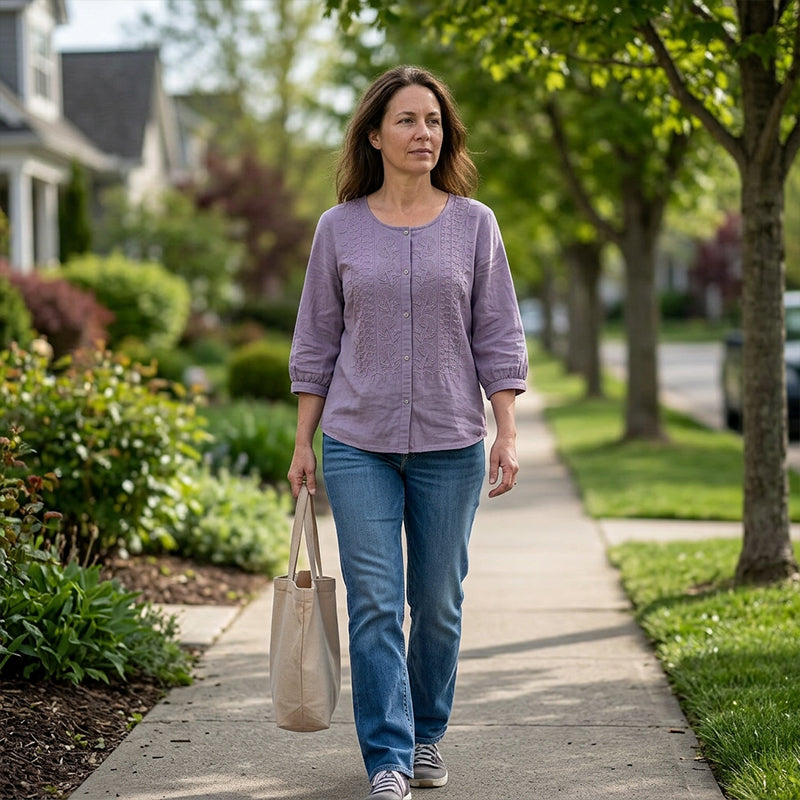 Lorrie Embroidered Cotton and Linen Blouse