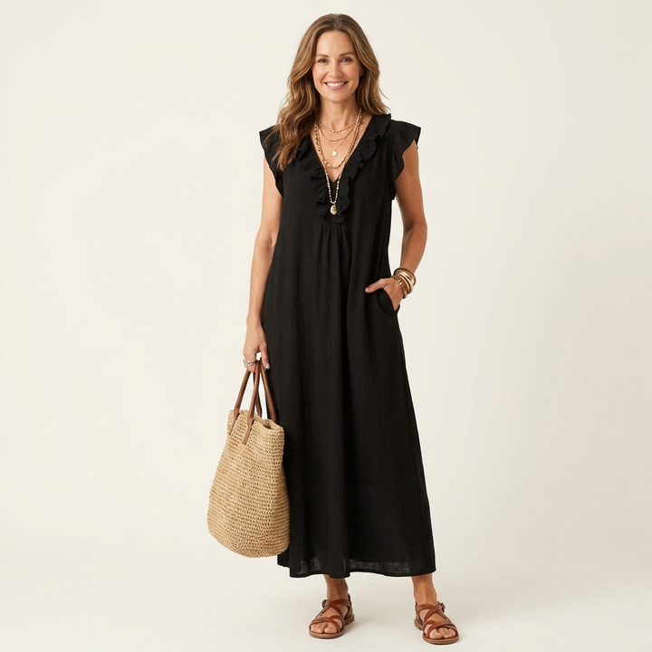 Josette Ruffle V-Neck Maxi Dress