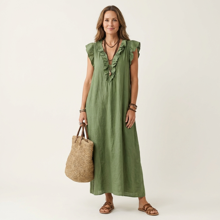 Josette Ruffle V-Neck Maxi Dress