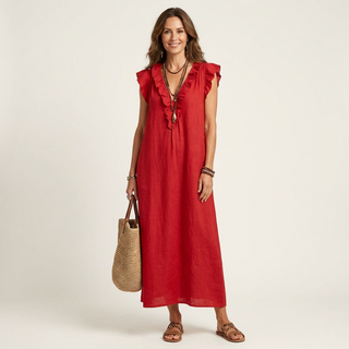 Josette Ruffle V-Neck Maxi Dress