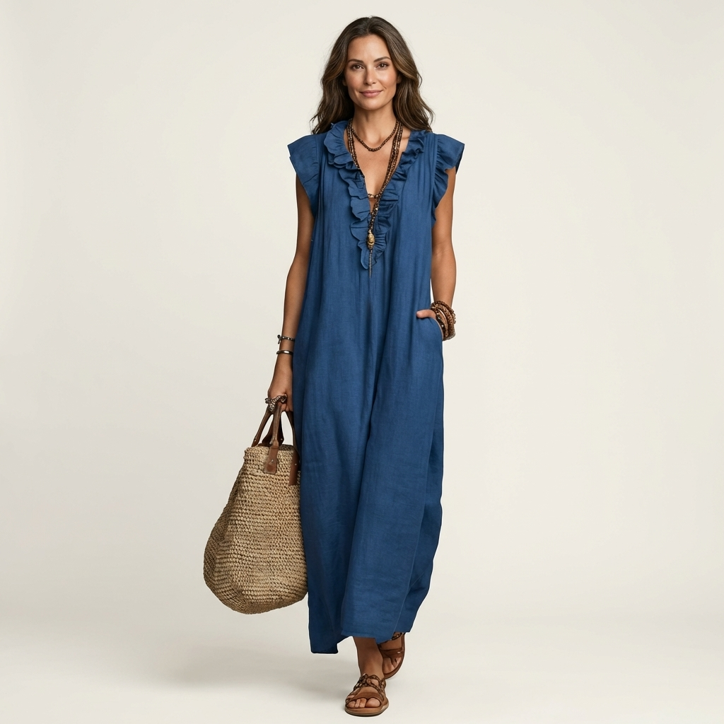 Josette Ruffle V-Neck Maxi Dress