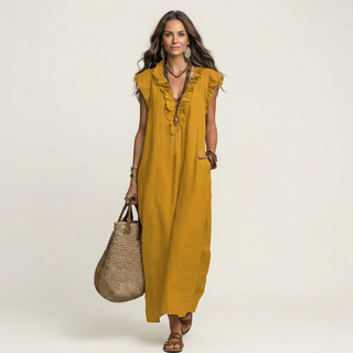 Josette Ruffle V-Neck Maxi Dress
