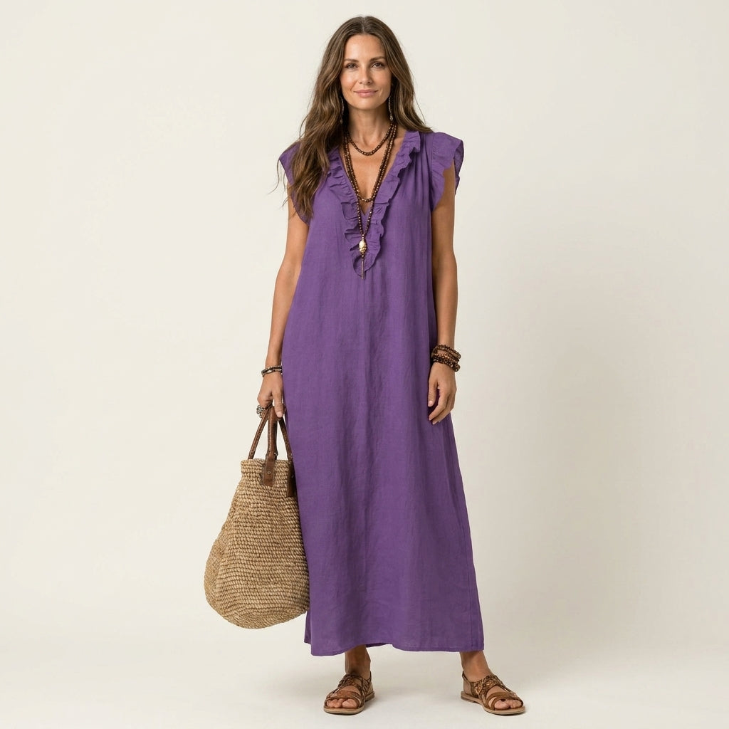 Josette Ruffle V-Neck Maxi Dress