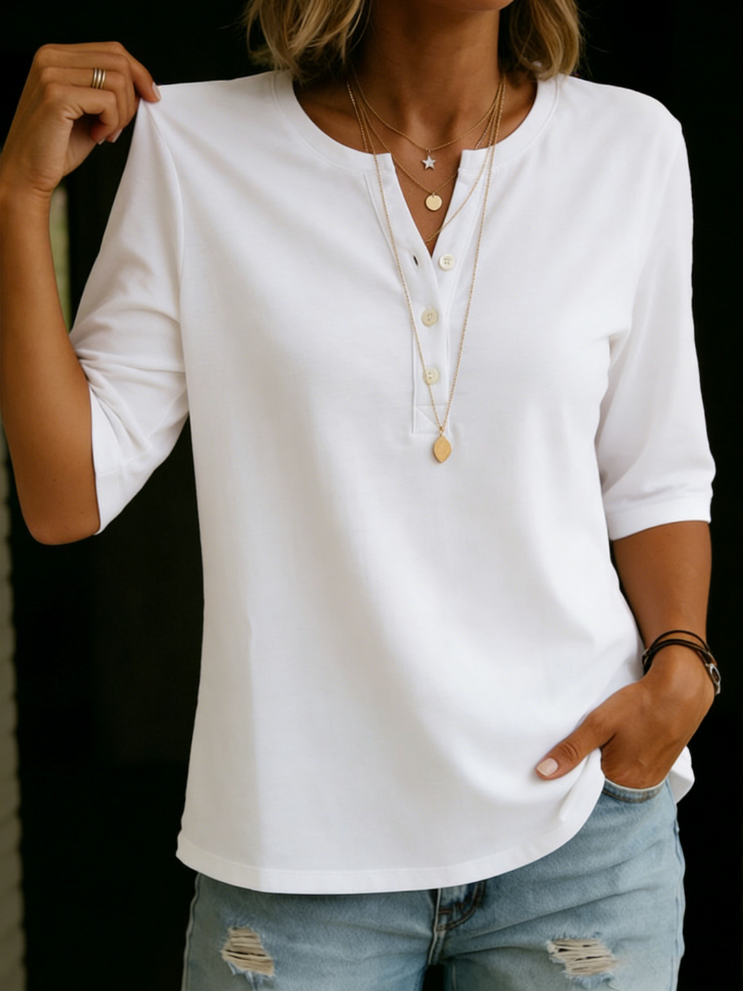 Daisy Cotton Henley Everyday T-Shirt